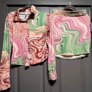Colorful Swirl Pattern Shirt and Skirt Set